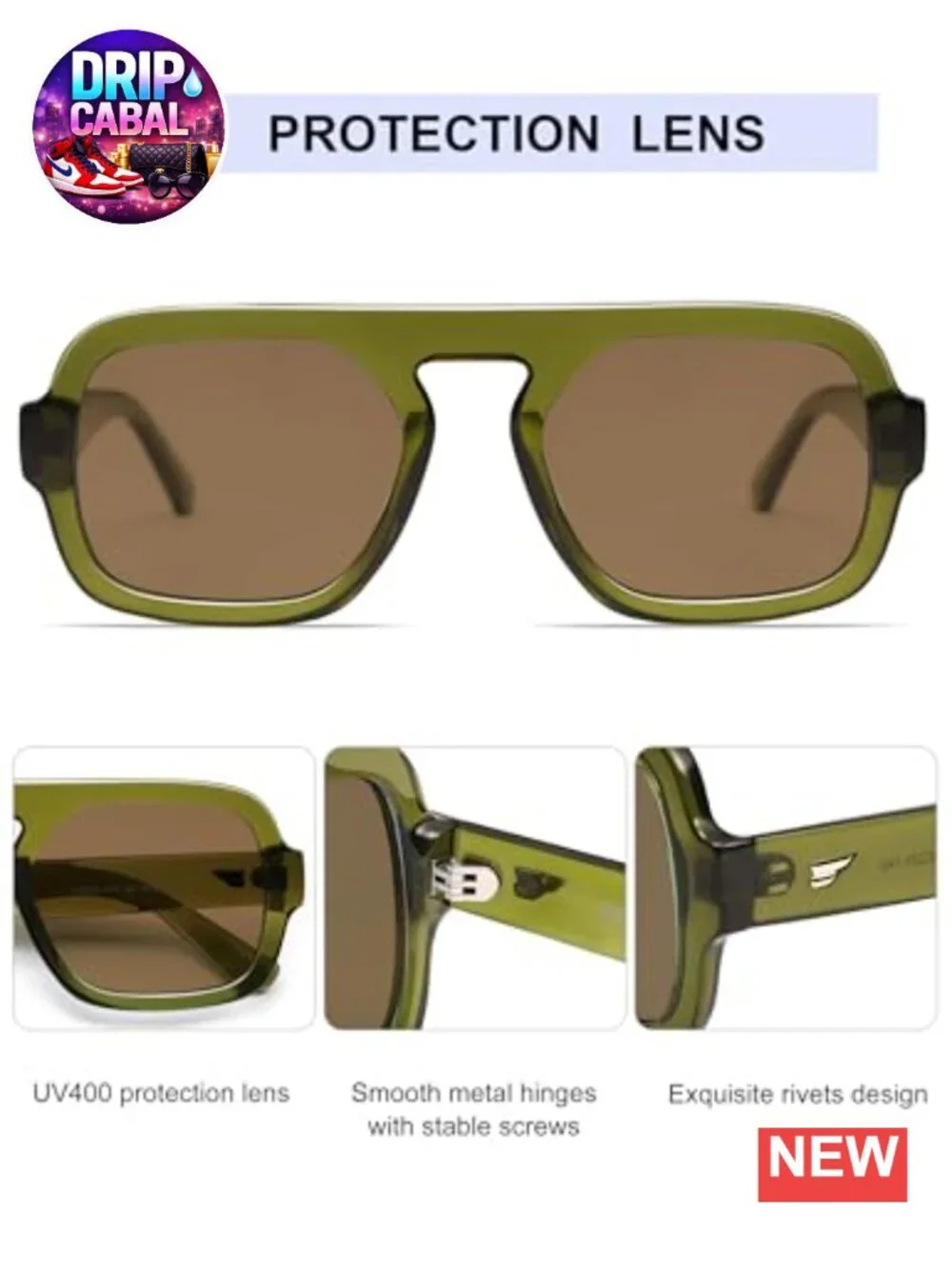 Retro Square Aviator Sunglasses UV400 Protection Oversized Frame
